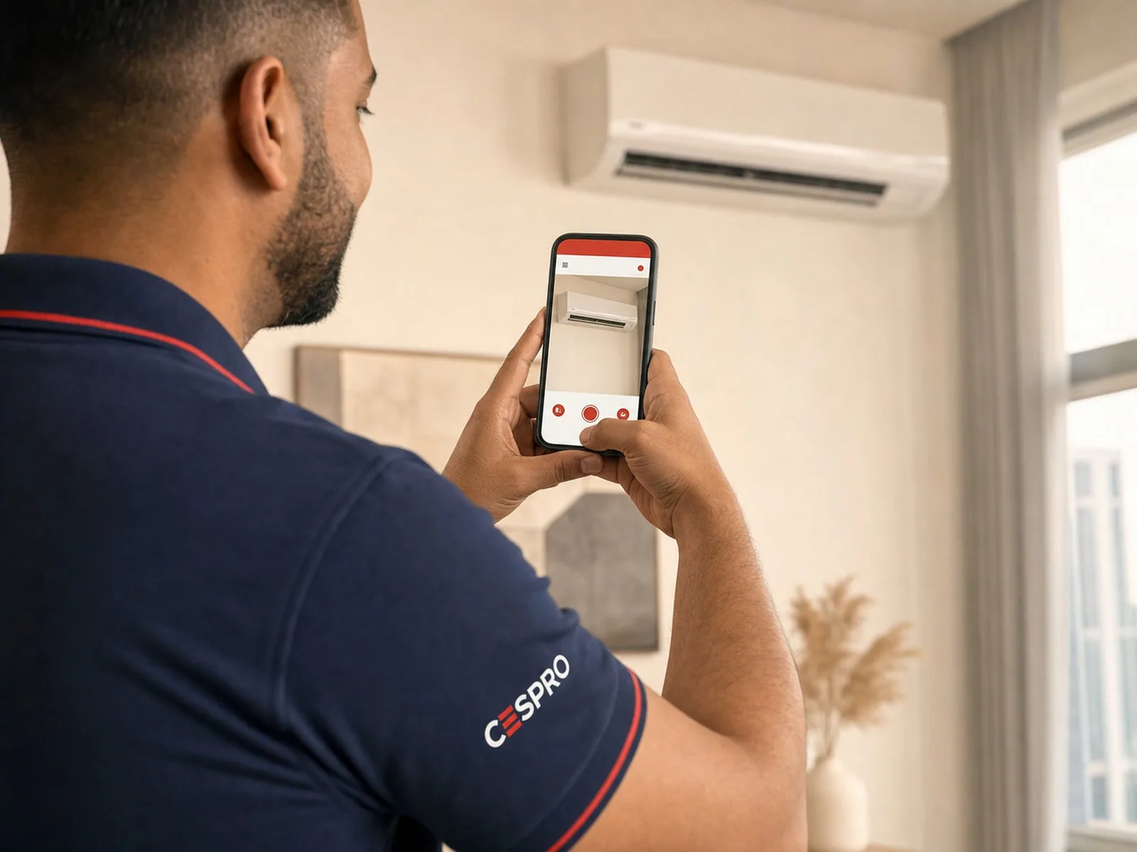 A CESPRO technician photo-logging completed work in the app