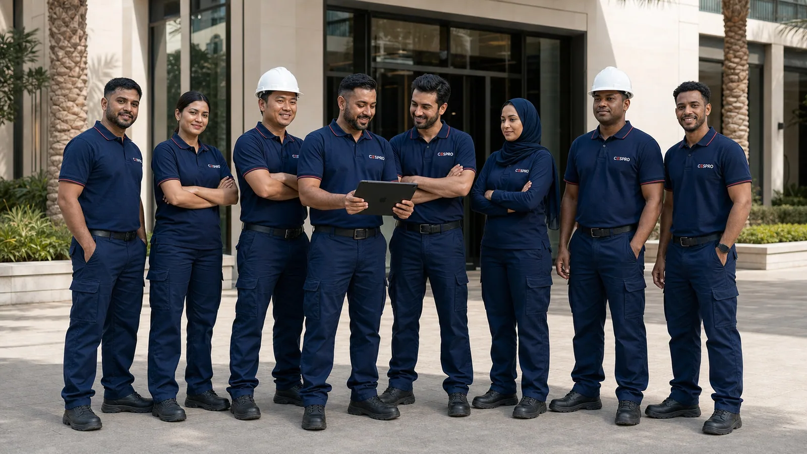 The CESPRO crew in front of a residential tower