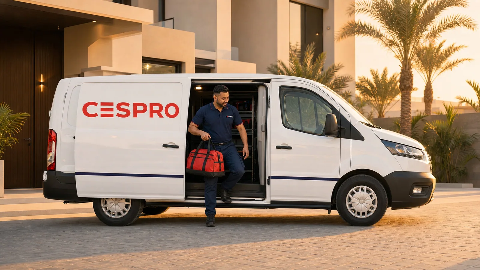 A CESPRO service van outside a villa
